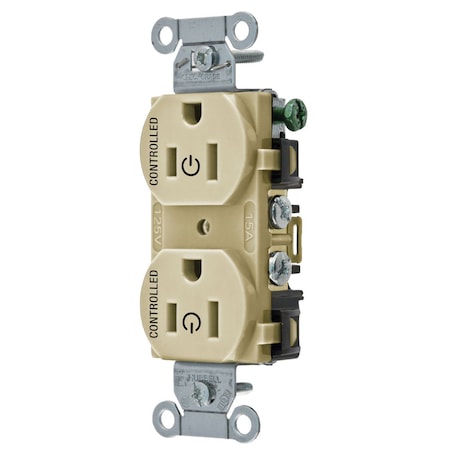 Hubbell Wiring Device-Kellems Straight Blade Receptacle, 5-15R, 15 A, 125V AC, 2 Pole, 3 Wire, Grounded BR15C2I